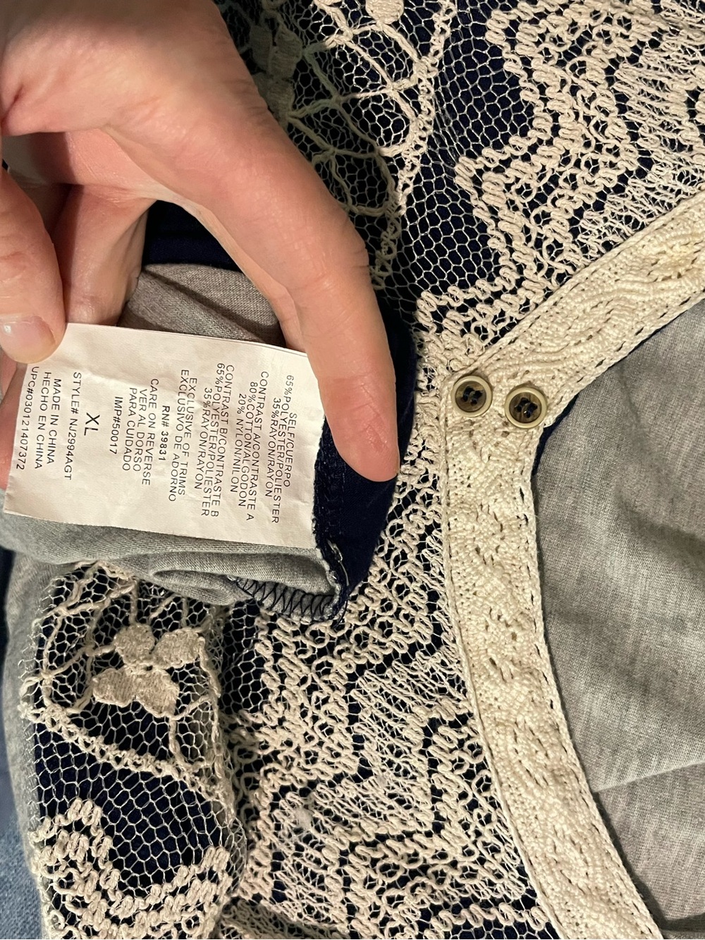 Rewind Grey Tank with Cream Lace Overlay - Picture 4 of 4
